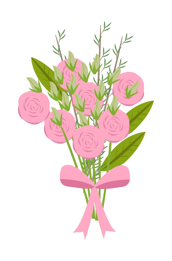 粉色玫瑰花花束插画