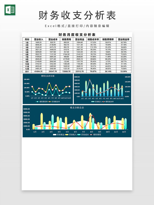 财务月度收支分析表