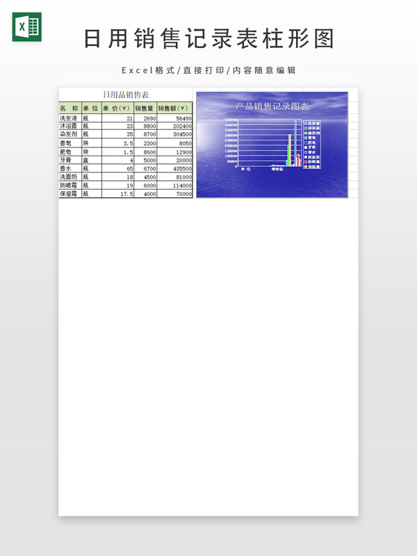 日用销售记录表柱形图