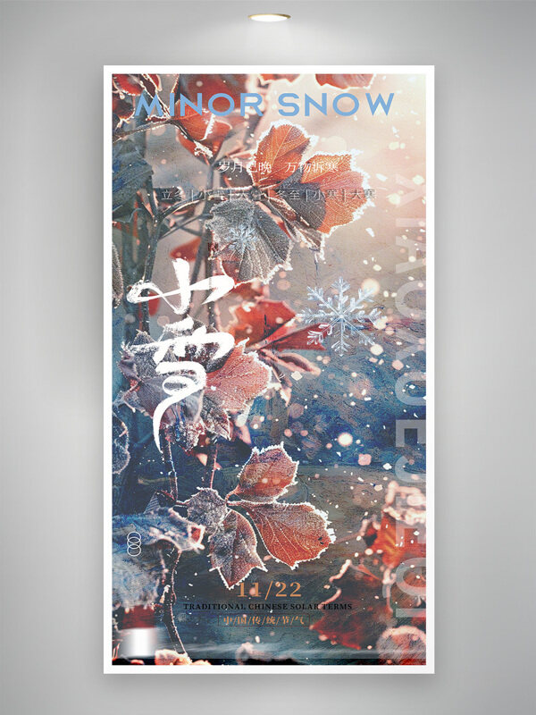 简约朦胧冰霜小雪节气海报