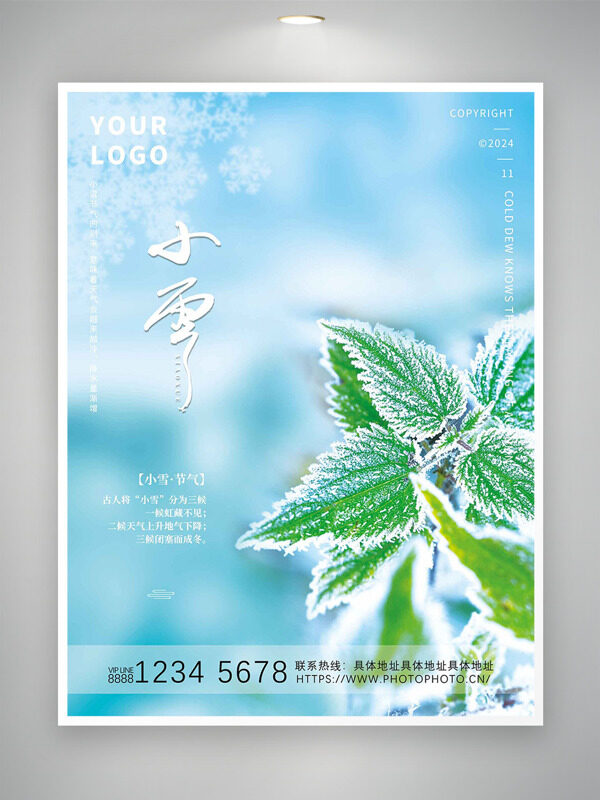 小清新植物霜冻小雪节气海报