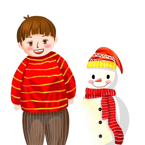 卡通男孩与雪人图案元素