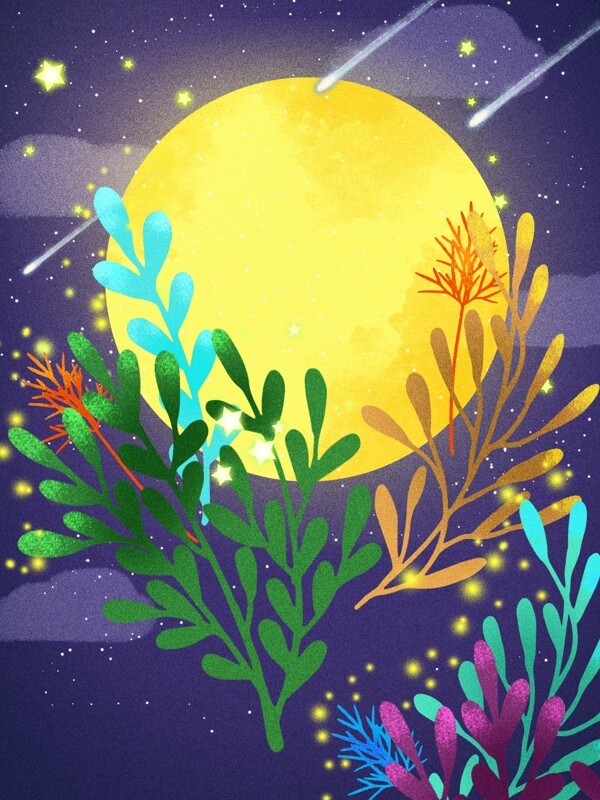 天蝎座可爱月亮插画背景